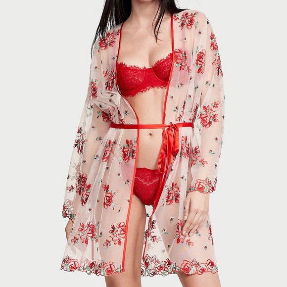 VICTORIA'S SECRET Floral Embroidery Sheer Mesh Robe - Picture 1 of 6
